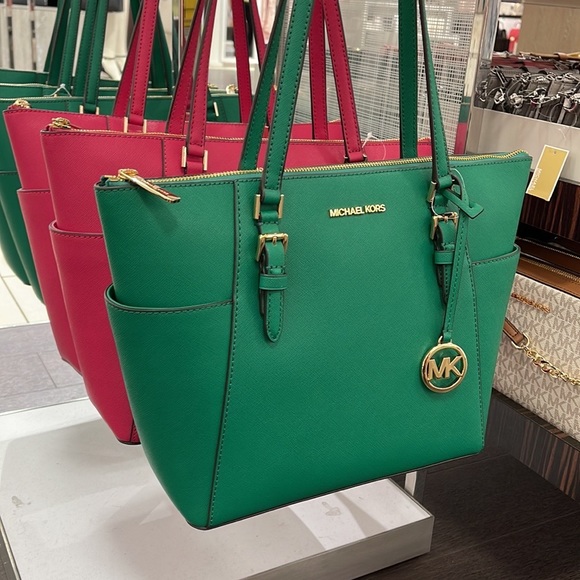 MICHAEL KORS Charlotte Large Leather Top-Zip Tote
Palmetto Green 
NWT - Picture 2 of 16